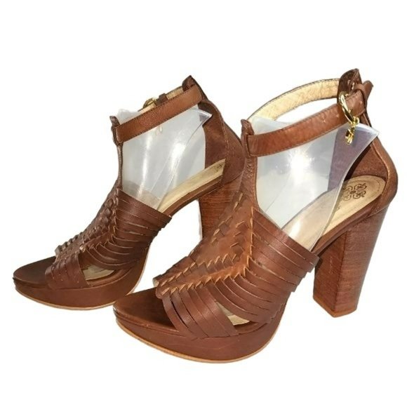 Velez Shoes - Genuine Leather Peep Toe Block Heel Strappy Platform Sandals Size 9
